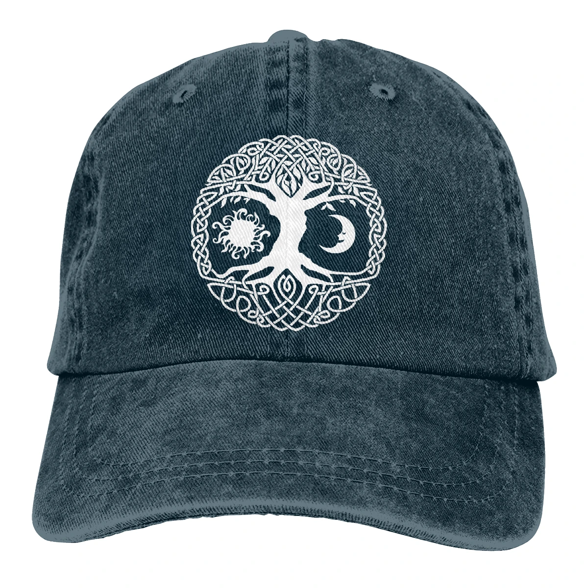 Дерево жизни Солнце Луна Casquette черный унисекс Мужские Женские деним Strapback бейсболка Регулируемая Гольф папа шляпа