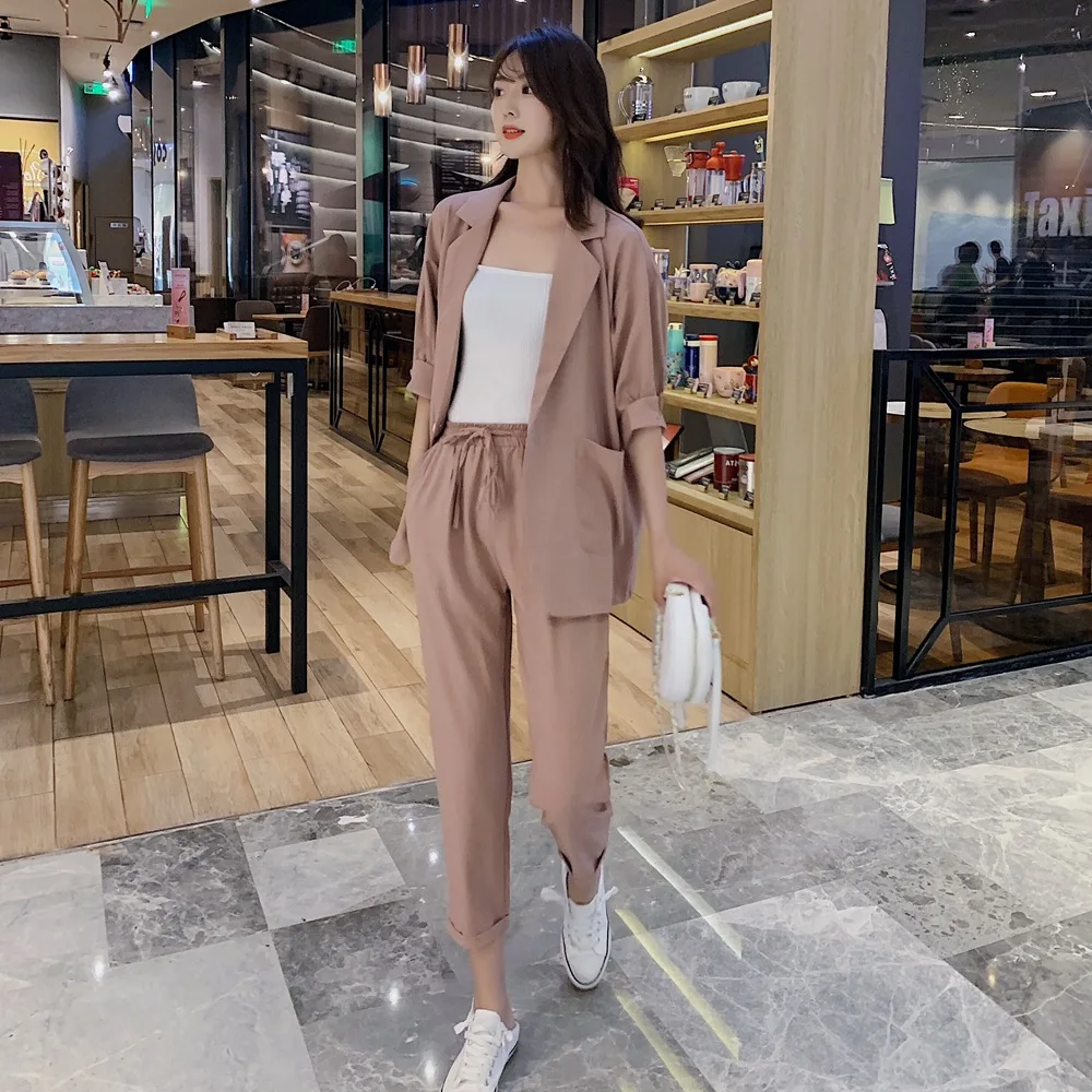 

Photo Shoot 2019 Summer New Style WOMEN'S Dress Retro Young-Style Thin Suit Jacket + High-Waist Pants Two-Piece Set
