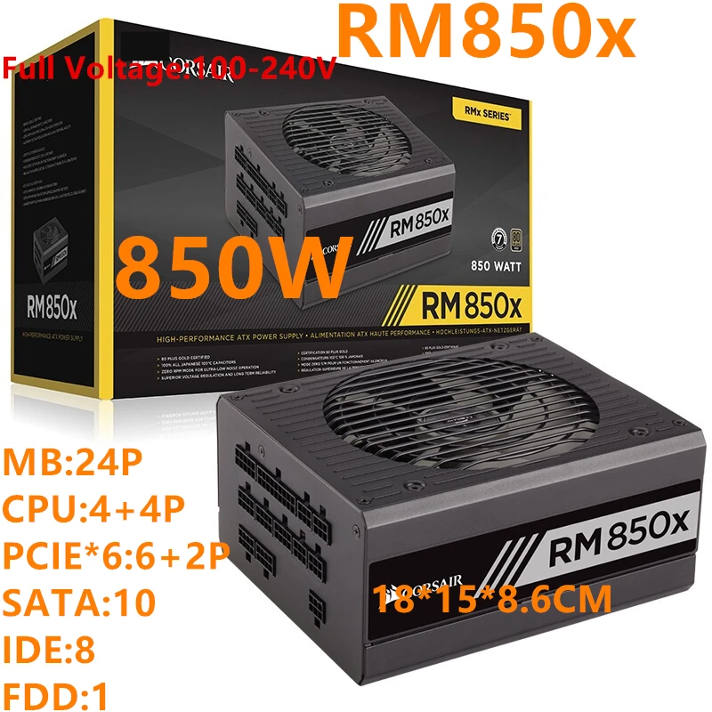 New PSU For Corsair Brand ATX Full Module 80plus Gold Silent Power Supply  850W Power Supply RM850x