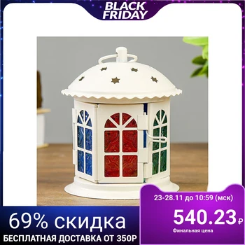 

Metal candlestick for 1 candle "Gazebo with stained glass" white 13x11x11 cm