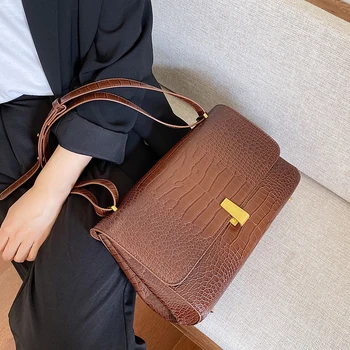 

Vintage Fashion Large Tote Bag High Quality PU Lather Luxury Handbags Women bags Designer Crocodile pattern Lock Shoulder bags