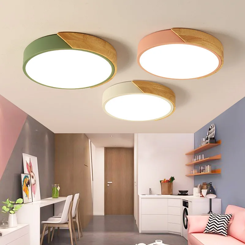 

Northern European-Style Logs LED Ceiling Lamp Study Lamp Simple Circle Living Room Bedroom Lamp Macarons Children Lamps