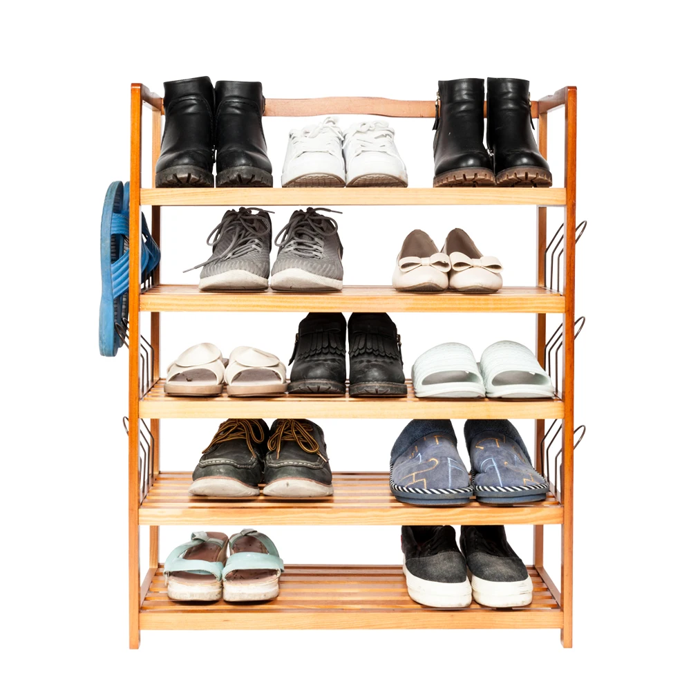 

5 Layers Shoe Rack Simple Wooden Shoe Rack With 6 Pair Shoe Form Wood Color Shoe Rack