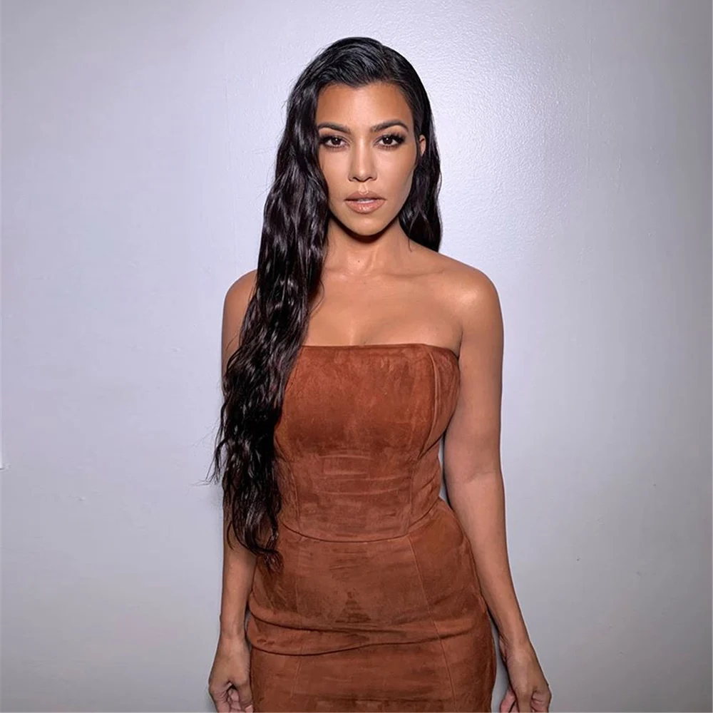 KGFIGU Women strapless suede leather dress Autumn sleeveless bodycon midi dresses sexy kim style vestidos drop shipping