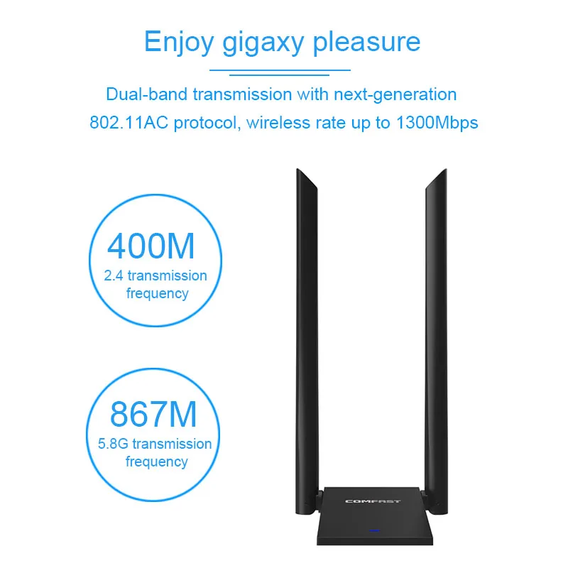 Basix 5,8 ГГц Usb wifi адаптер 1300 Мбит/с 802.11ac дальний wifi приемник 2* 6dBi антенны двухдиапазонный