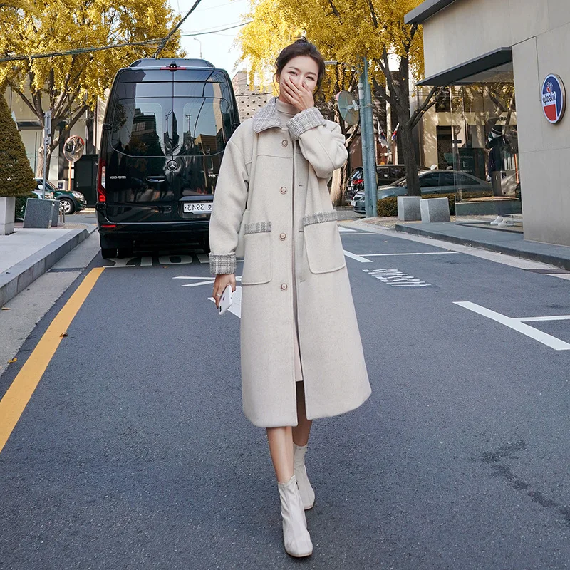 

Photo Shoot Mid-length Oatmeal Color Graceful Woolen Jacket Women's Korean-style 2019 Autumn & Winter Vintage Woolen Overcoat Fa