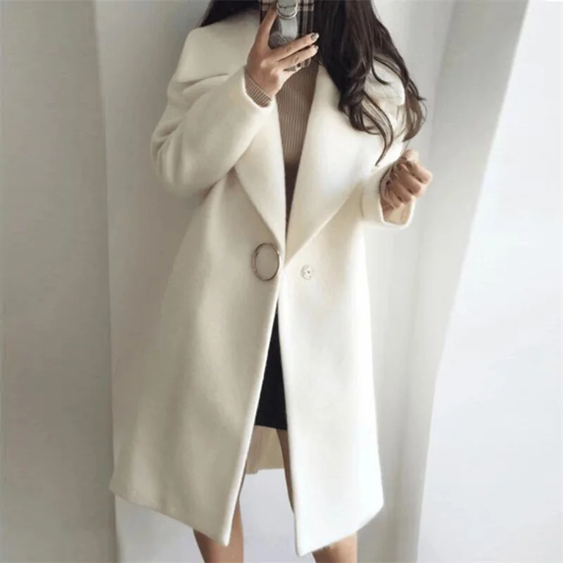 Длинное пальто осень-зима, Женское шерстяное пальто средней длины, новинка, корейский стиль, женская популярная верхняя одежда, шерстяное пальто