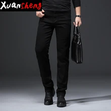 Xuan Sheng чистый черный мужские джинсы осень и зима толстые классические прямые Стрейчевые повседневные уличные джинсы