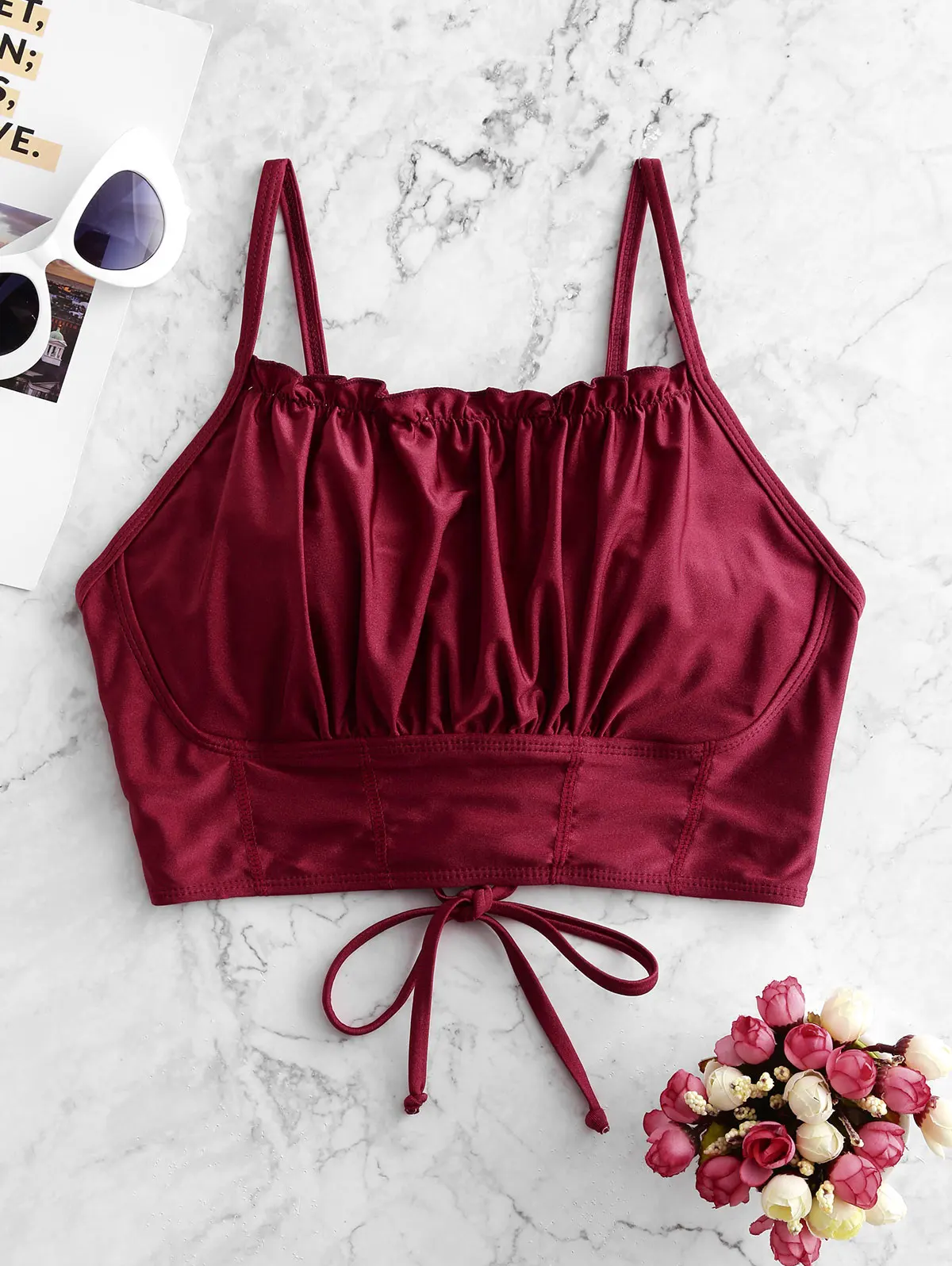 

ZAFUL Milkmaid Shiny Lace Up Bikini Top XXL