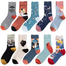 5 Pair/Pack Painting Men Socks Cotton Unisex Crew Designer Socks Men Streetwear Size 37-44 Free Shipping