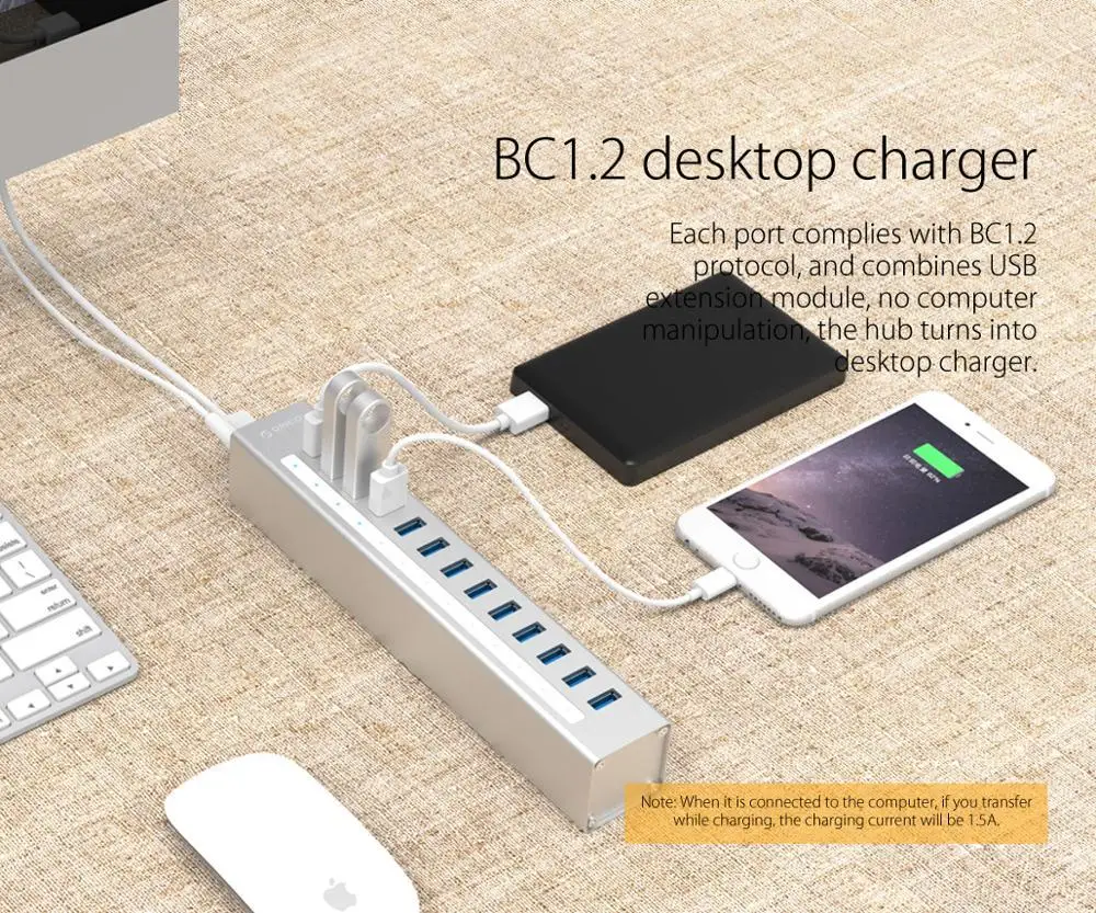 ORICO usb-хаб Поддержка BC1.2 зарядки Алюминий 4 Порты и разъёмы USB3.0 сплиттер с 12V2A Мощность адаптер для ноутбука MacBook для ПК