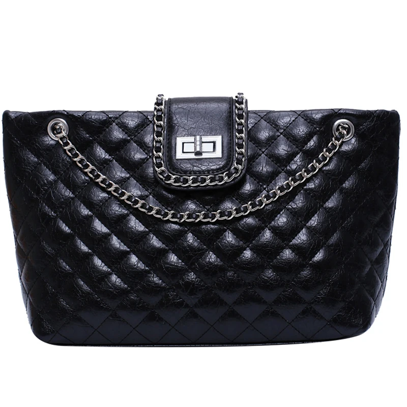 

iVog New Arrival Everyday Female Black White Big Shoulder channels Crossbody Handbag Quilted Chain Tote Bags for Women 2019