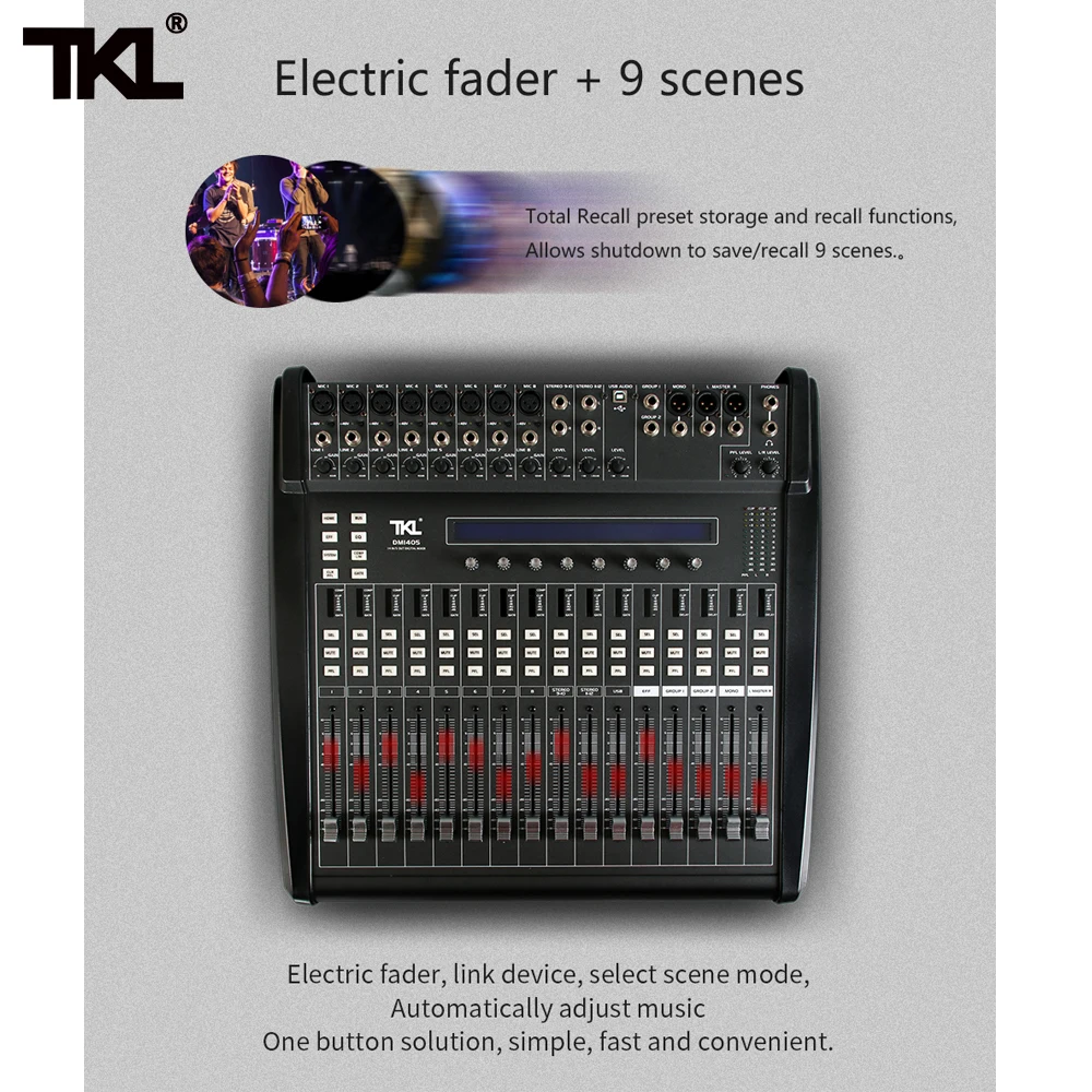 US $1.227.20 TKL DM1405 Professional 14 Channel Mechanical Pusher DJ Mixer Console Stage Digital Audio Mixer