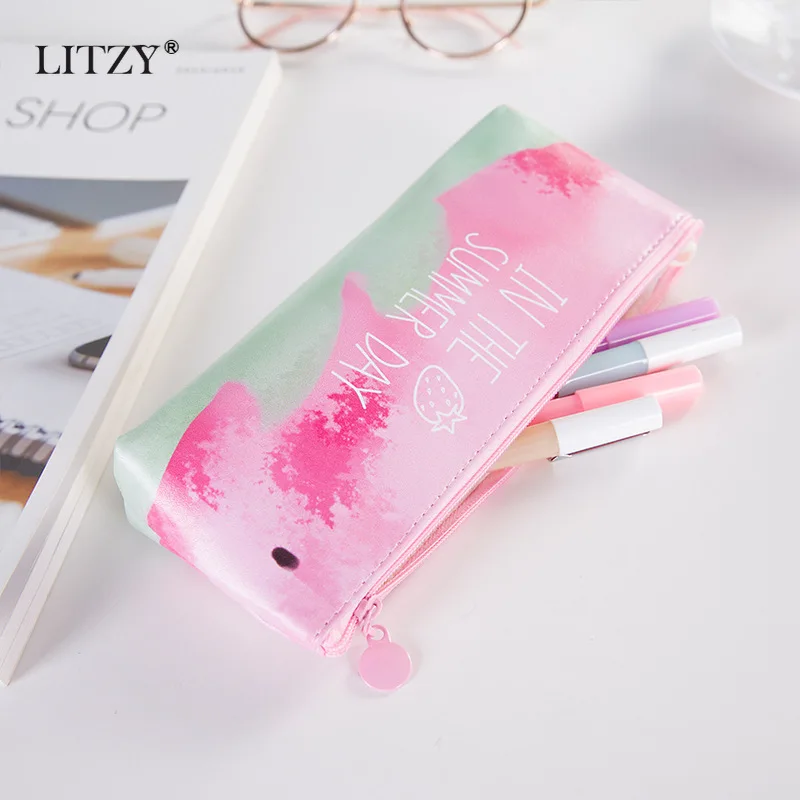 Kawaii PU большой чехол для карандашей клубника студенческий подарок школьная