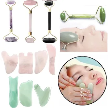 

Natural Jade Stone Guasha Board Face Massager Roller Spa Head Gua Sha Massager Scraping Antistress Body Beauty Tool Facial