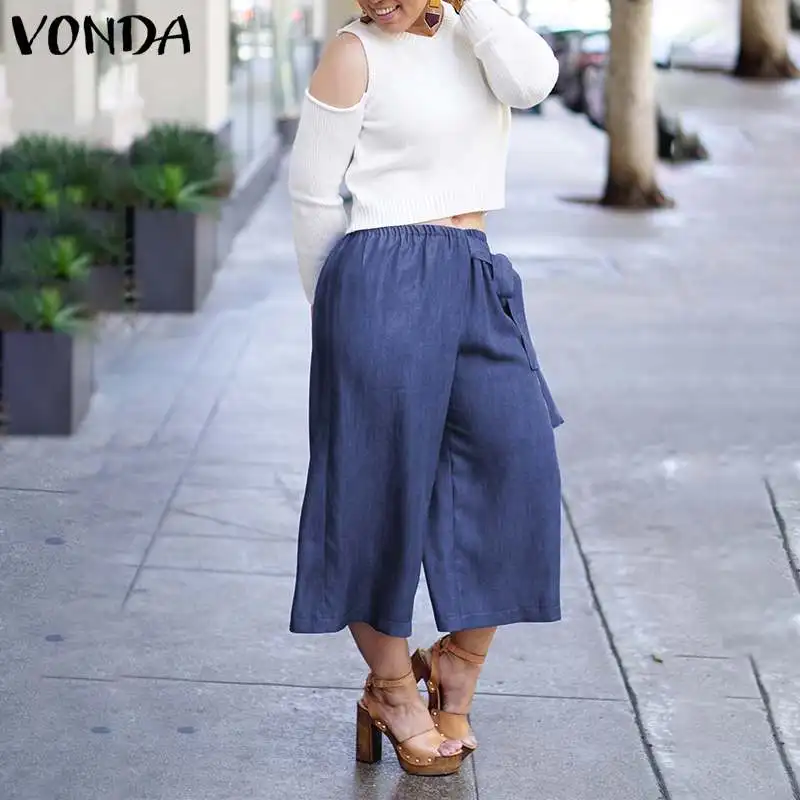 

2020 VONDA Women Demin Pants Casual Loose Long Wide Leg Pants Plus Size Women's Trousers Female Elegant Bottoms S-5XL