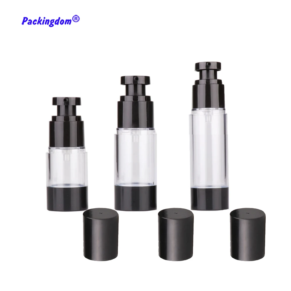 

10pcs Airless Bottle Empty Black Cap Travel Bottles Plastic Flat Pump Lotion Container Cosmetic Packaging Clear 15ml 30ml 50ml