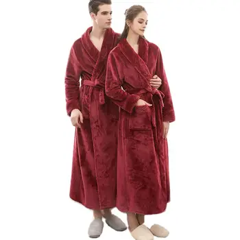 

Autumn and Winter Plus Size Flannel Couple Bathrobes for Men and Women Bebe Velvet Stitching Thickening and Lengthening Bathrobe