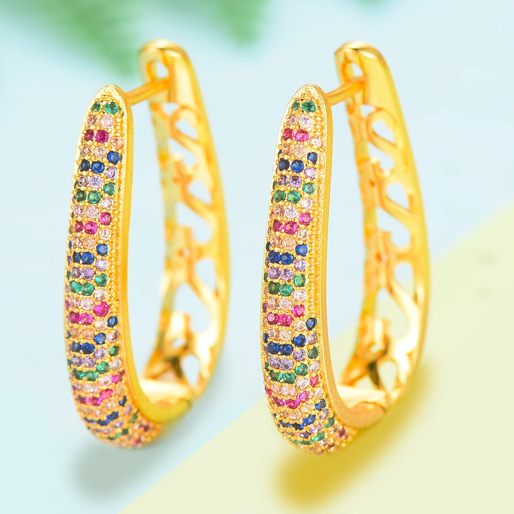 

GODKI Luxury Multicolor Cubic Zircon Statement Big Hoop Earrings For Women Wedding DUBAI Bridal Square Circle Hoop Earrings 2019