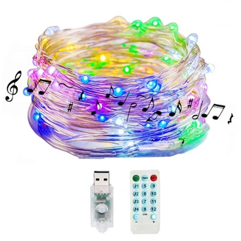 

Battery USB Operated Sound Activated LED Music String Light 5M 10M Silver Wire Garland Home Christmas Wedding Party Decoration
