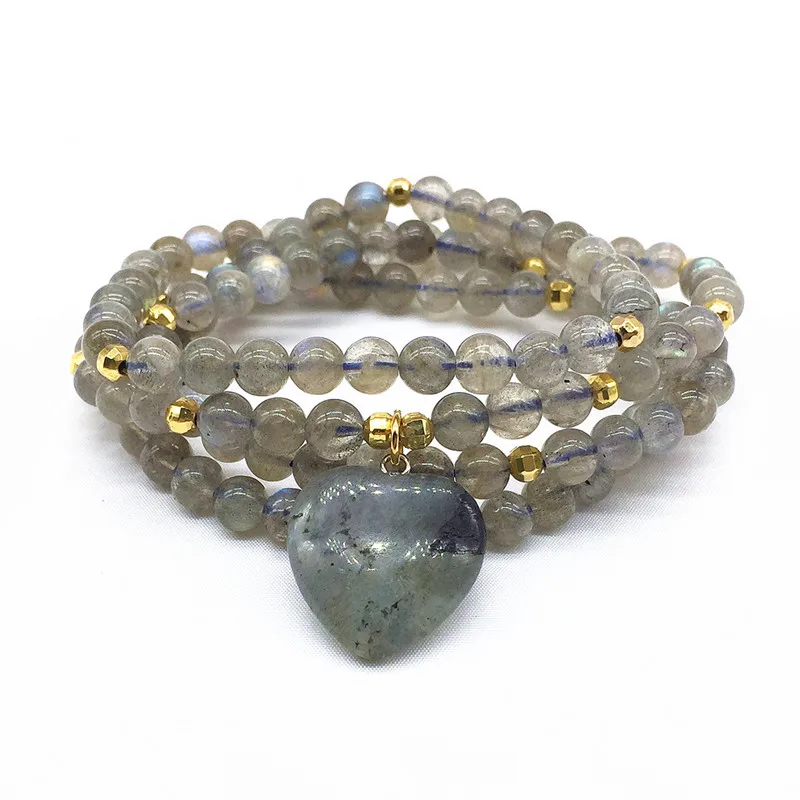 AA braccialetto con ciondolo con ciondolo da donna di buona qualità blu lustro Labradorite pietra rotonda 6 MM perline ragazza regalo collana Yoga 2021 nuovo