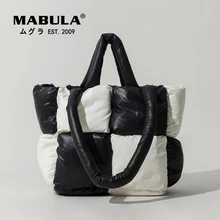 

MABULA Luxury Feather Padded Women Bag Female Winter Waterproof Quilted Down Space Bags Zipper Large Capacity Tote Handbag