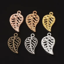 50Pcs Leaves Filigree DIY Accessories Metal Alloy Crafts Connector For Jewelry Making Necklace Charm 9x17mm Gold Color Findings