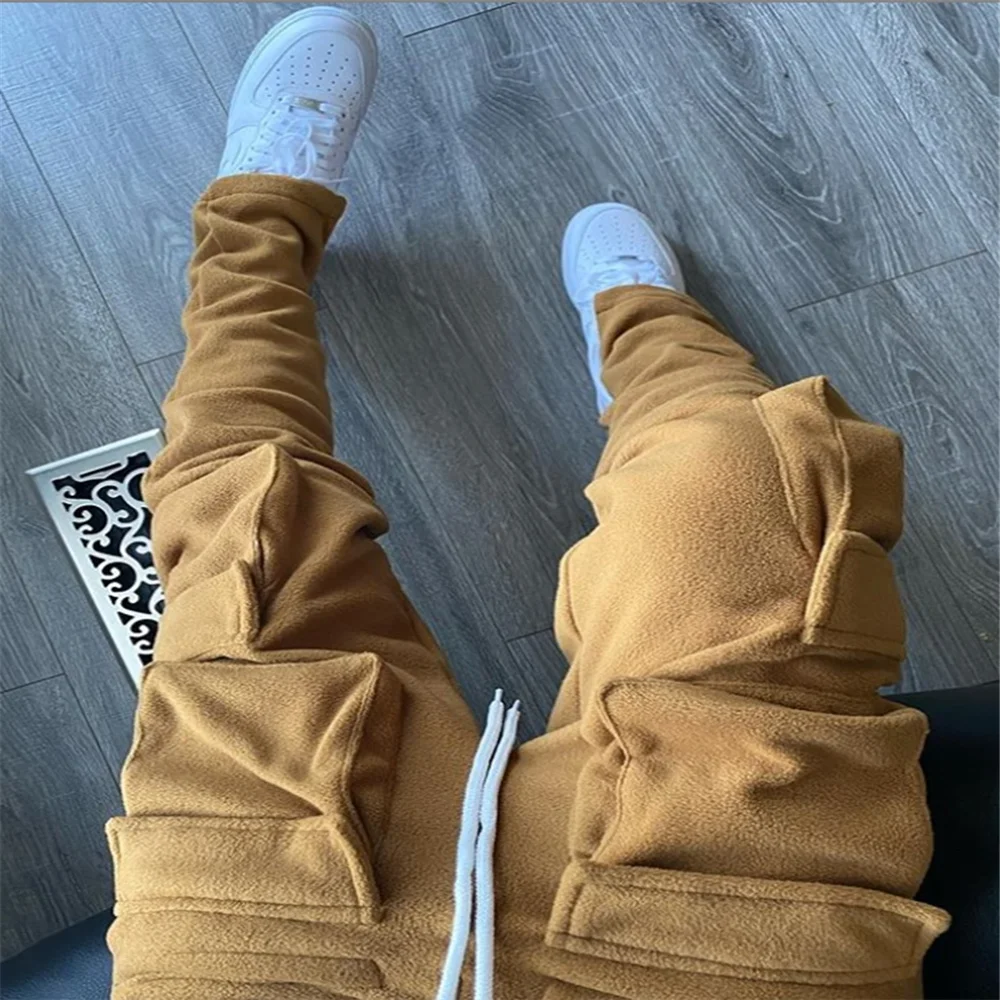 Fleece warm men pants for autumn winter streetwear Men's sweatpants Trousers Work Jogging Outdoor grey sweatpants