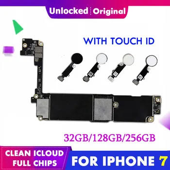 

For iPhone 7 4.7 Original Motherboard iCloud Remove Unlock 32g 128g 256g Mainboard Logic Board Unlocked Finger Touch ID Boards