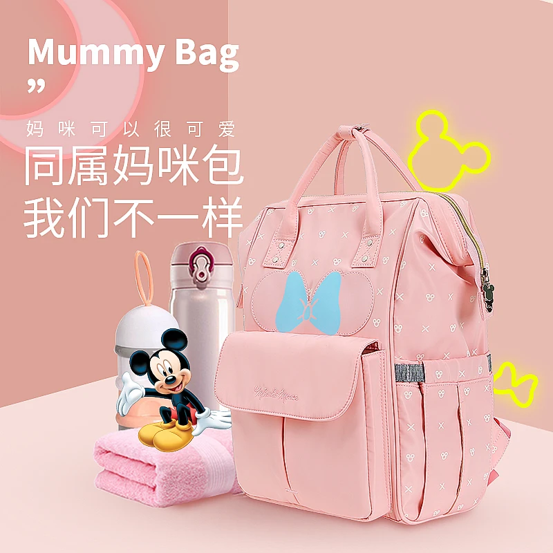 Disney Minnie Mummy Материнство подгузник мешок большой емкости Микки Маус пеленки сумка рюкзак сумка для прогулки с ребенком для USB нагрева