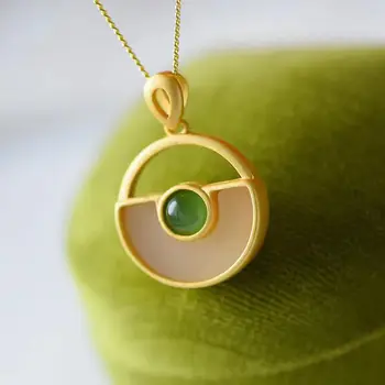 

New silver inlaid natural Hetian Chalcedony safe buckle pendant necklace niche design crafts women charm brand jewelry