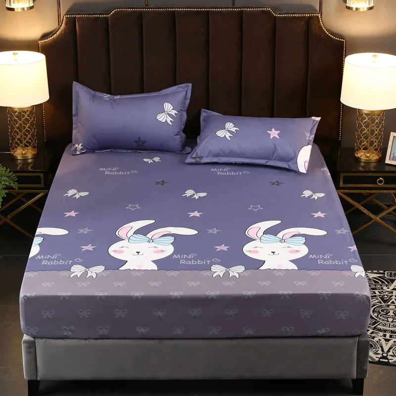 

2020 Spring Hot Sale Cartoon Rabbit Pattern Purple Bed Cover Waterproof Non-slip Mattress Cover Comfortable Breathable Bedding