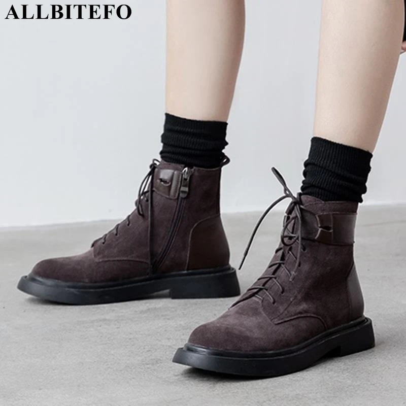 

ALLBITEFO new brand genuine leather Frenulum ankle boots for women winter women boots concise ladies shoes girls motorcycle boot