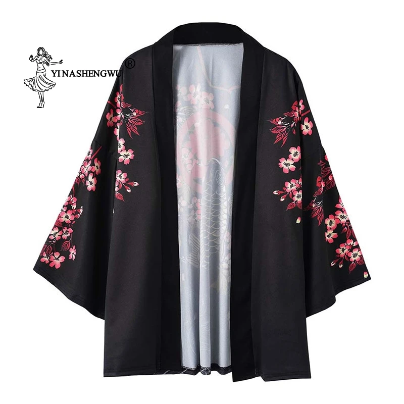 Кимоно Кардиган юката женское традиционное японское кимоно Лето Карп печать Свободная рубашка-кимоно Femme повседневное пальто костюм для Косплей