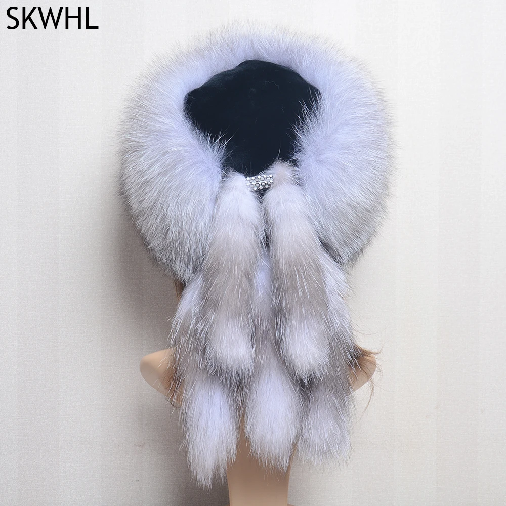 Fox Fur Beanie Hat Skullies Beanies Real Fur Hat Women Winter