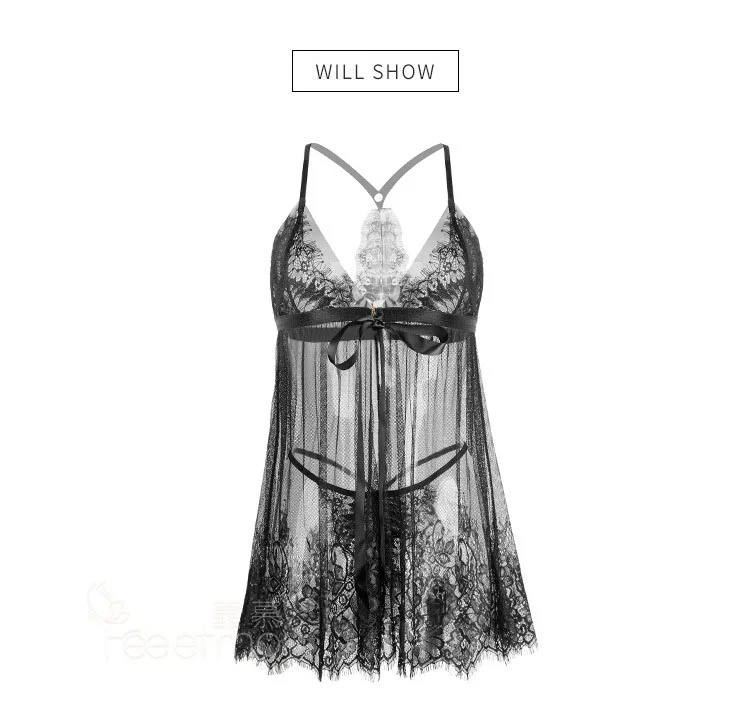 Кружевное платье стринги для женщин Babydoll Нижнее белье Ночное белье прозрачные сетчатые пижамы Экзотическая одежда Сексуальное белье