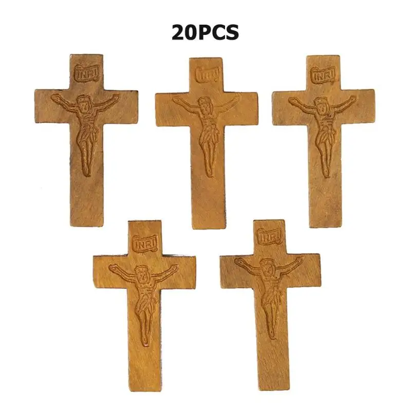 5/10/20pcs Wooden Cross Jesus Christian Religion Charm Pendant Scrapbook Clothing Bags DIY Art Crafts Decorative Accessories - Цвет: Jesus beige