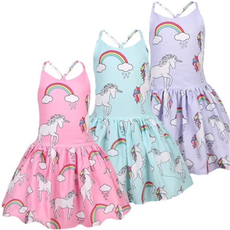 2019 Dress Baby Girls Unicorn Cartoon Summer Cotton Sleeveless Children Princess Fashion New Costume Kids Clothes | Детская одежда и