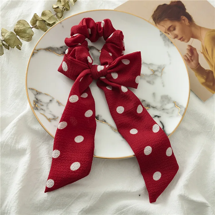 Bow Streamers Hair Ring Fashion Ribbon Girl Hair Bands Scrunchies Horsetail Tie Solid Headwear Hair Accessories - Цвет: F299I