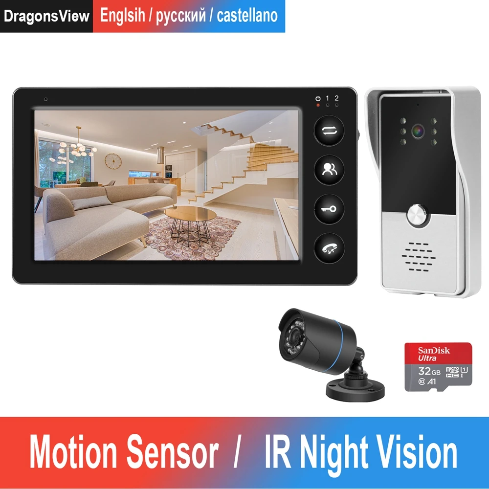 Dragonsview 7 inch Wired Video Intercom with CCTV Camera Support Motion Detection Infrared Night Vision for Home Door Intercom Dragonsview 7 inch Wired Video Intercom with CCTV Camera Support Motion Detection Infrared Night Vision for Home Door Intercom
