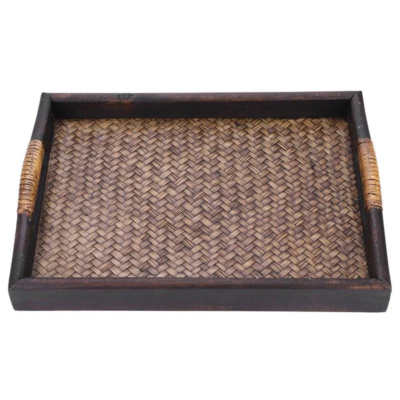 

Multi-Functional Wooden Serving Trays With Handle Rectangle Handmade Rattan Bamboo Tea/Oil Trays Dessert/Coffee/Fruits Plate 3