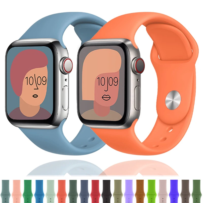 Ремешок силиконовый для Apple Watch band 40 мм 44 38 42 браслет смарт-часов correa iWatch 3 4 5 6 se 7 45 41