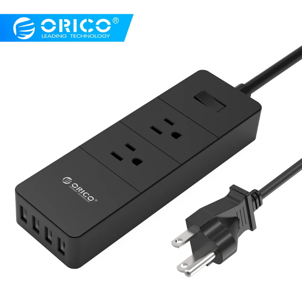 ORICO 2 AC Outlet Surge Protector with 4 USB Socket US Plug Mutiple Home Office Smart Power Strip Electronics Desktop Socket