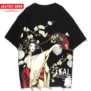 

Aeflric Eden 2020 HipHop Harajuku Oversize Short Sleeves Streetwear Fashion Plum Blossom Alphabet Character Print T Shirt Men