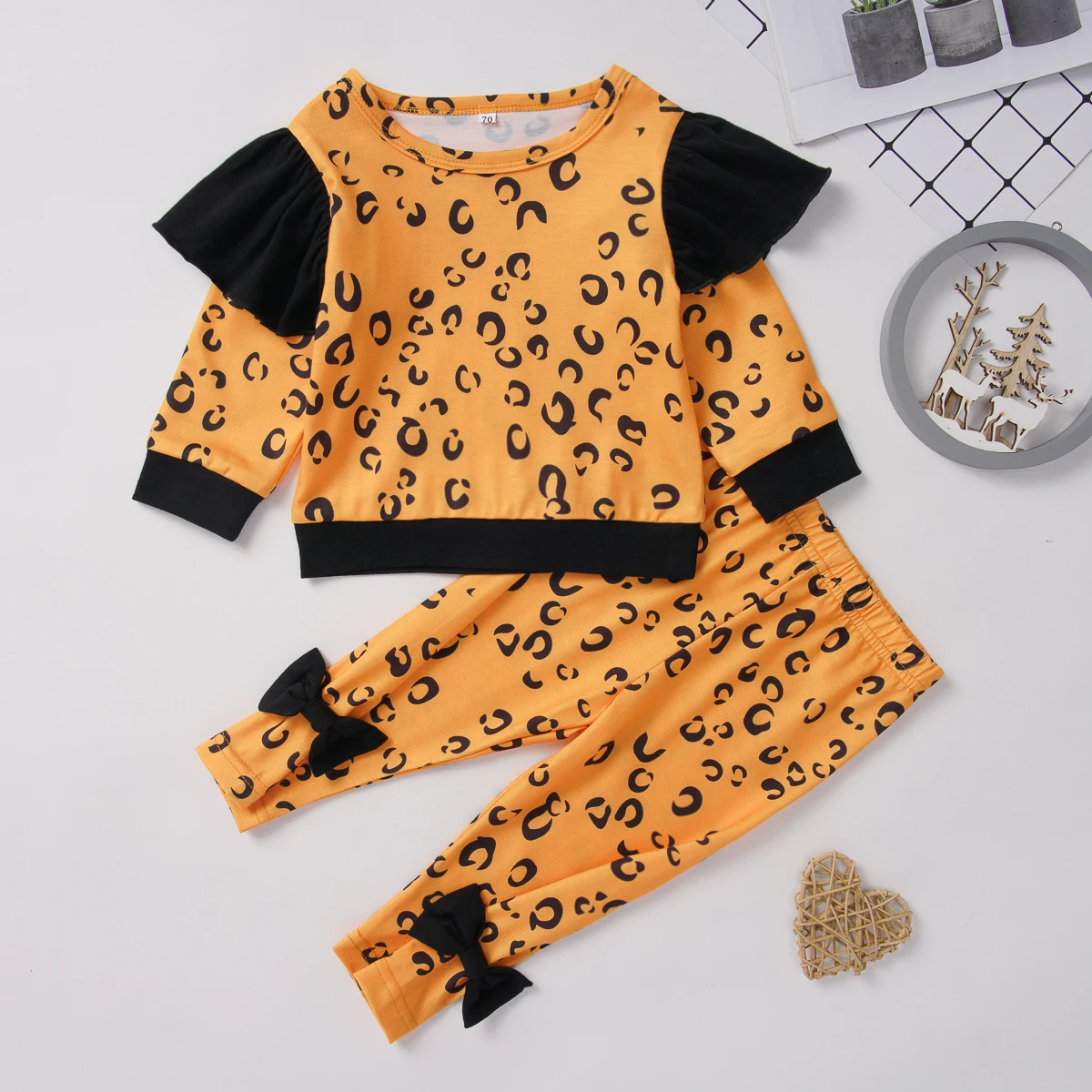 Emmababy одежда с леопардовым принтом для новорожденных девочек, топы с длинными рукавами и оборками в стиле пэчворк, футболка, штаны, комплект леггинсов
