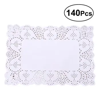 

140pcs Disposable Oil-absorbing Rectangle White Lace Paper Doilies Cake Box Liner Packaging Paper Pad Tableware Mat Table Decor