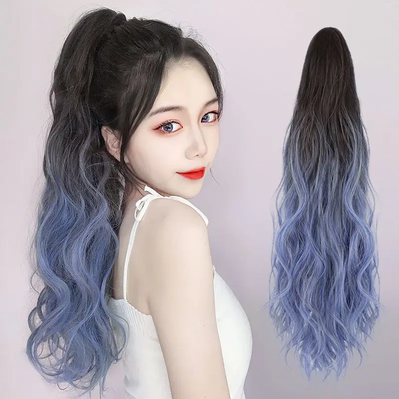 Ombre couleur griffe sur queue de cheval synthétique femmes pince dans les Extensions de cheveux ondulé bouclés Style queue de poney postiche brun blond coiffure
