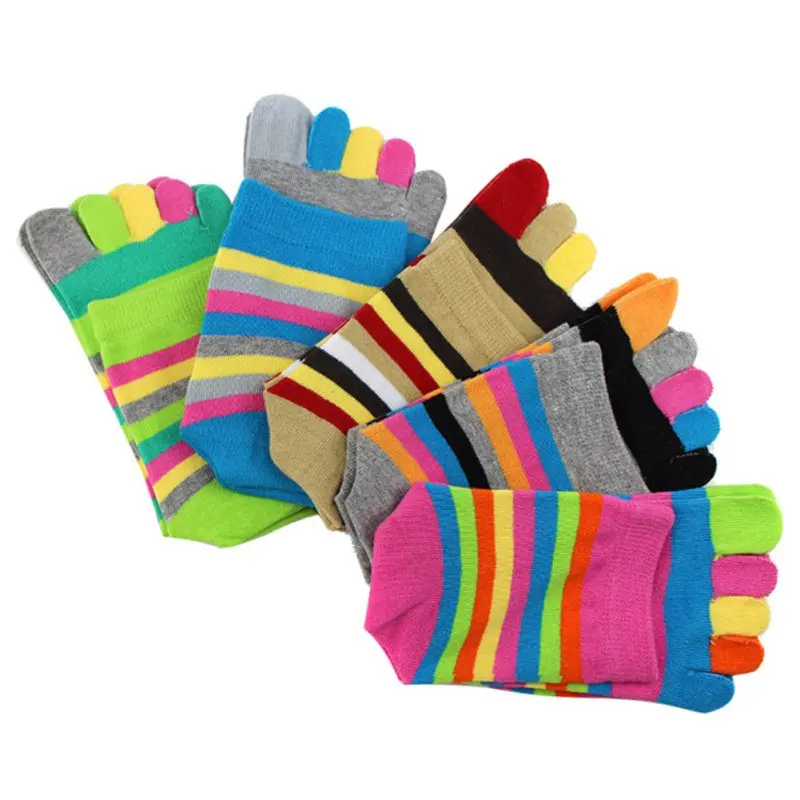 

Ladies Short Tube Color Finger Socks Five Finger Socks Breathable Contrast Color Striped Socks