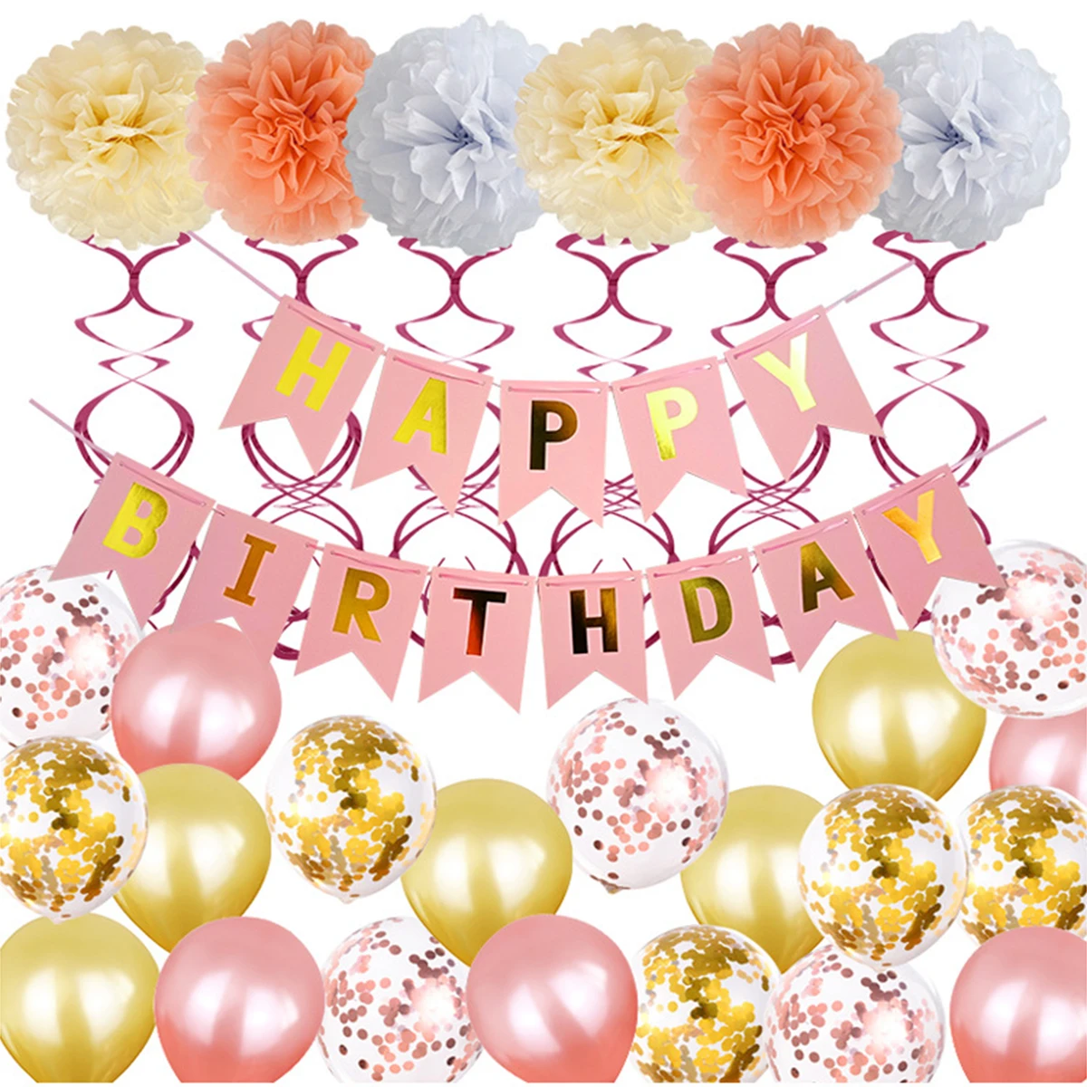 

2019 Birthday Party Supplies Decoration Kit 12inch Balloons Happy Birthday Banner Hanging Swirls latex balloons sequins balloons