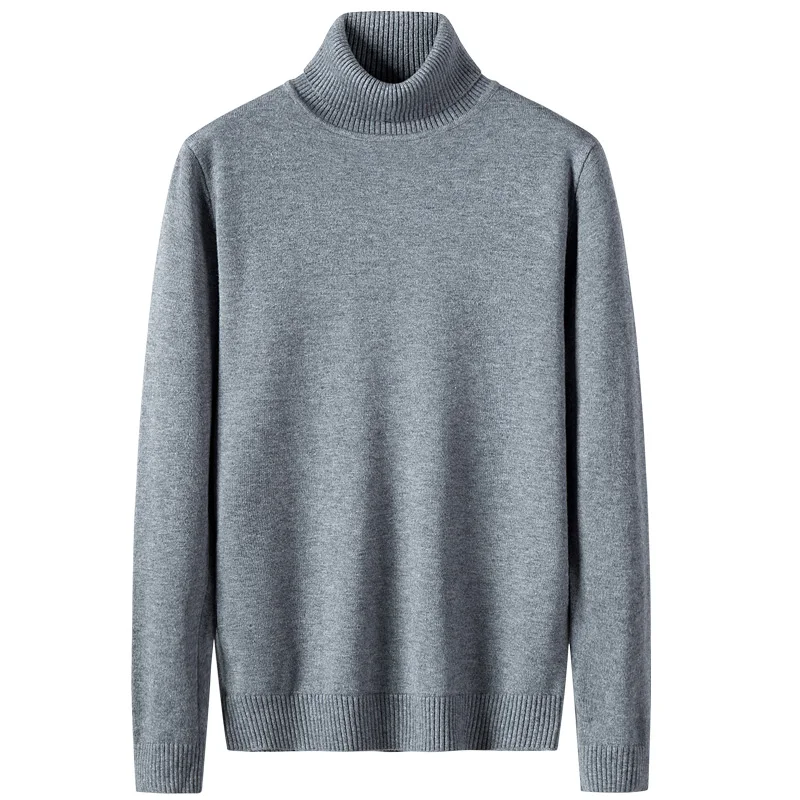 Grey Sweater Men Брендовый теплый мужской свитер с высоким воротом, зимний модный однотонный пуловер с отложным воротником, Мужская эластичная тонкая трикотажная одежда в стиле хип-хоп - Цвет: Grey Sweater Men